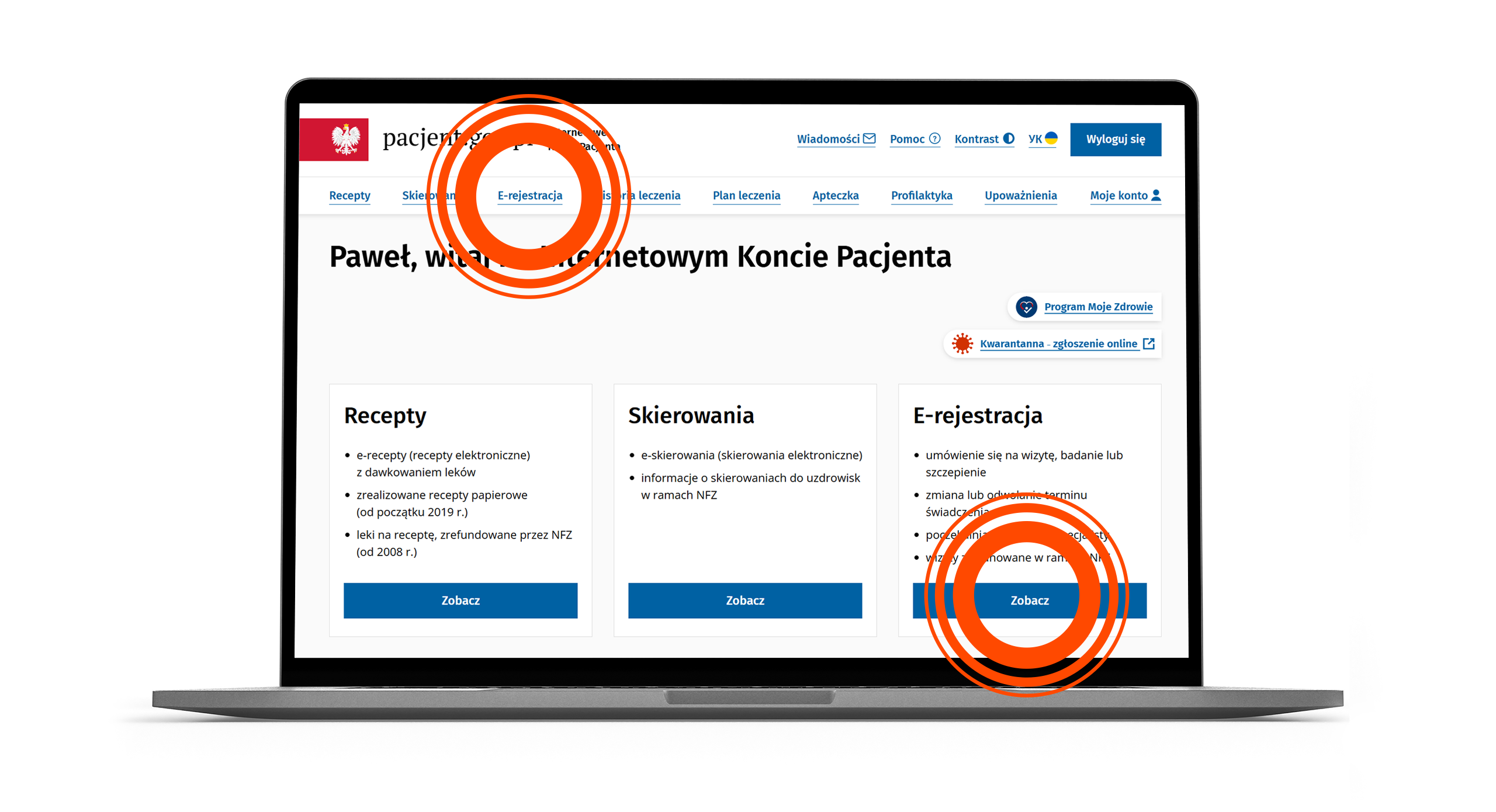 e-rejestracja na głównej stronie IKP