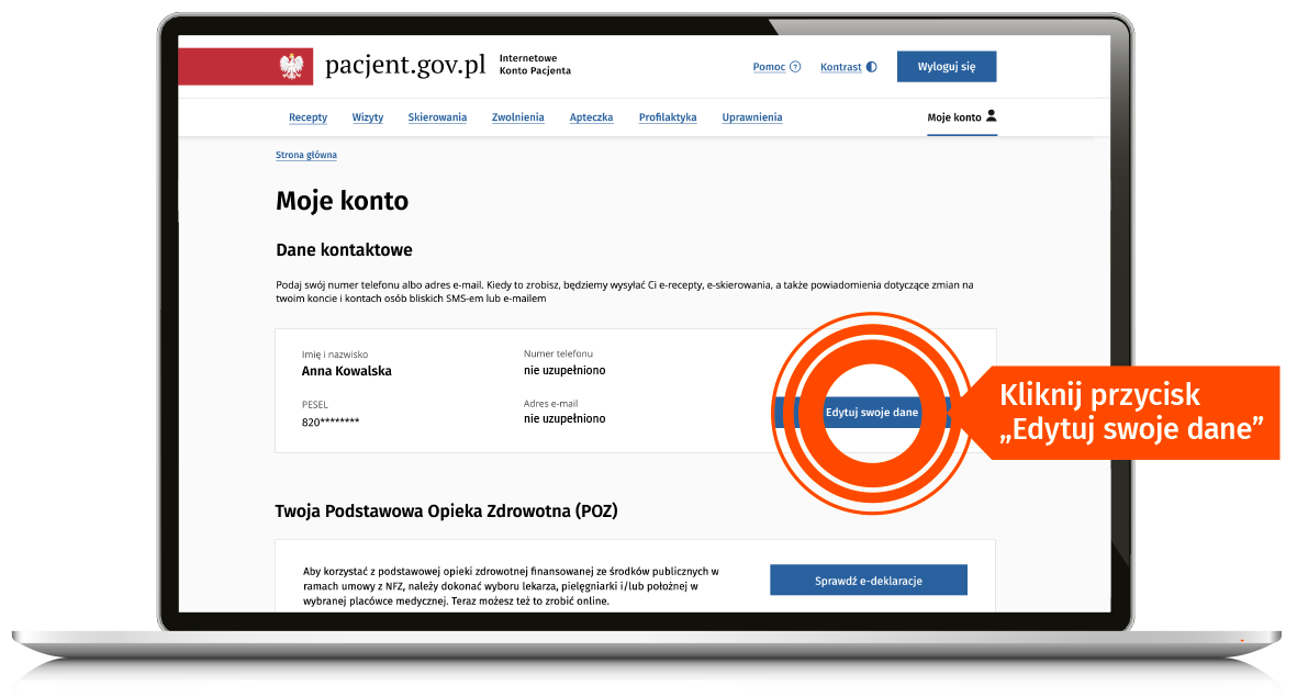 Kliknij "Edytuj swoje dane"