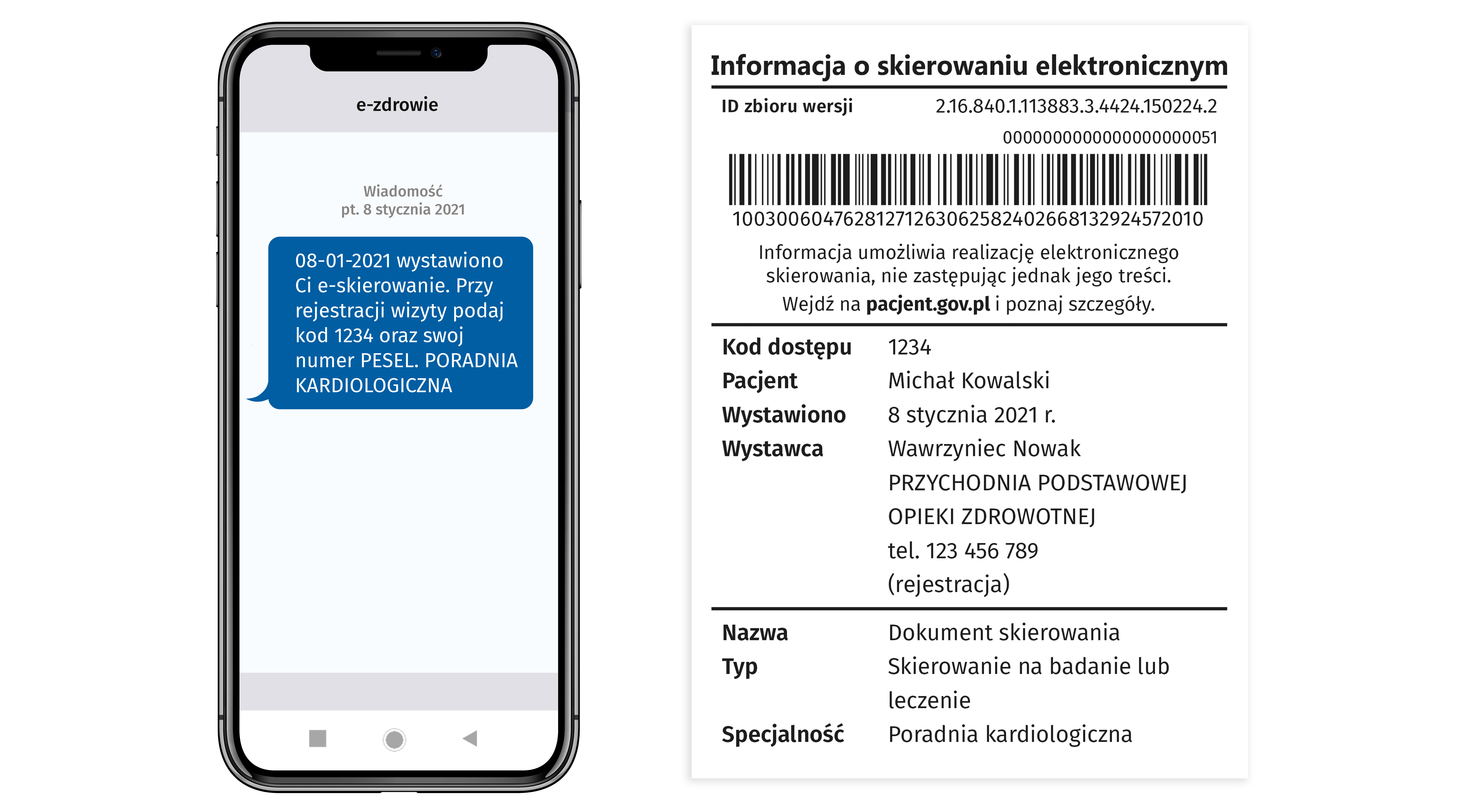 SMS z e-skierowaniem i wydruk