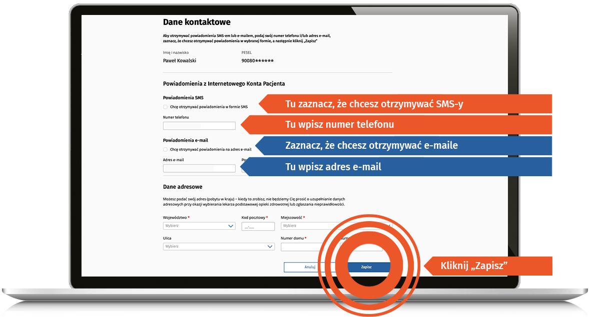 wpisywanie danych kontaktowych