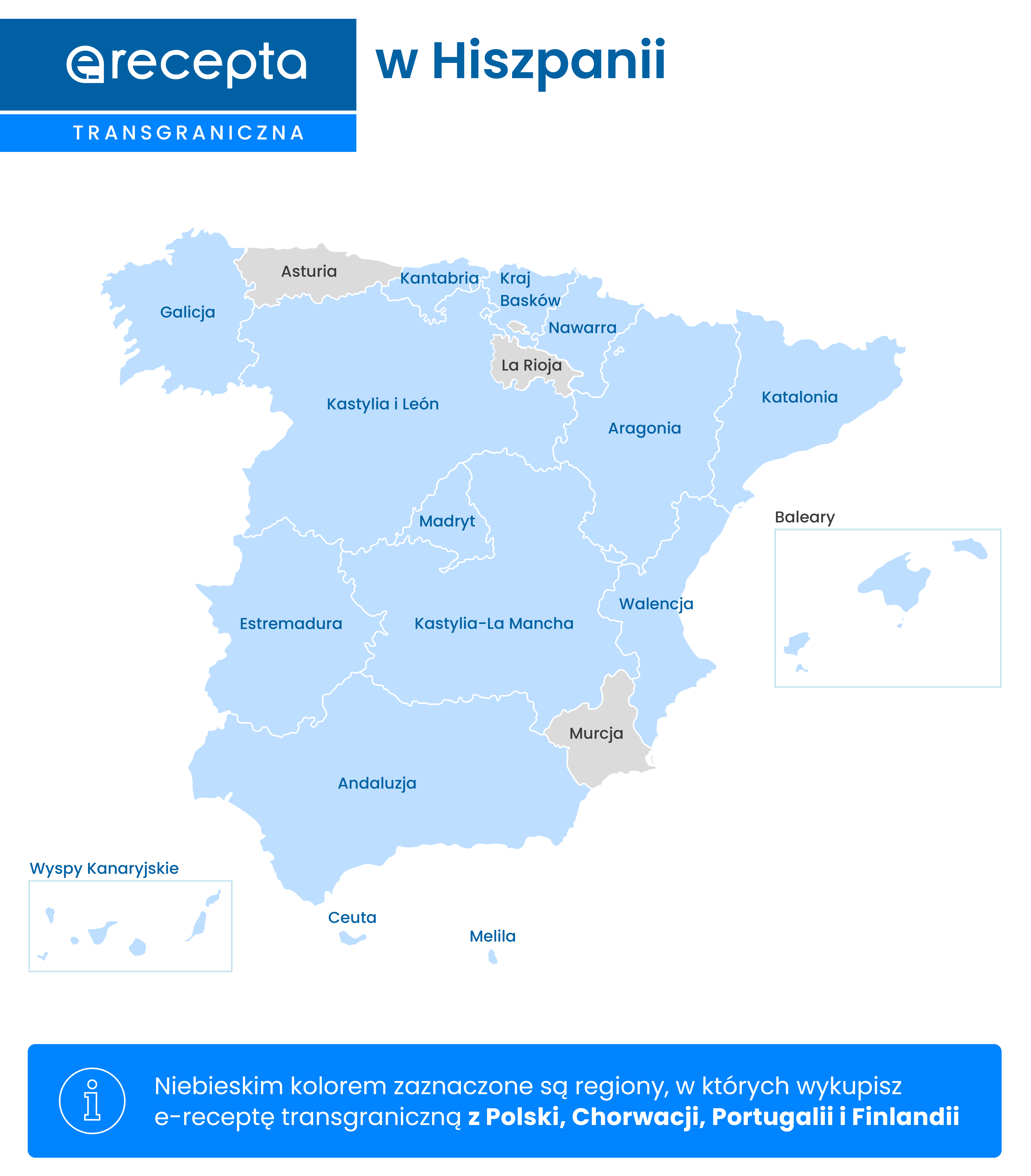 mapa Hiszpanii - obsługa recept transgranicznych